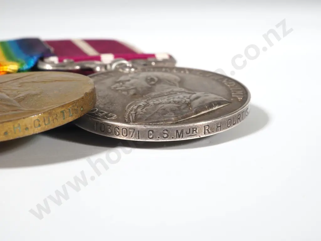 Canadian WW1 MSM Group of Three to Sgt Major Robert Henry Curtiss w Original Hat Badge Image 1++