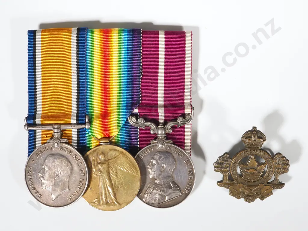 Canadian WW1 MSM Group of Three to Sgt Major Robert Henry Curtiss w Original Hat Badge Image 1++