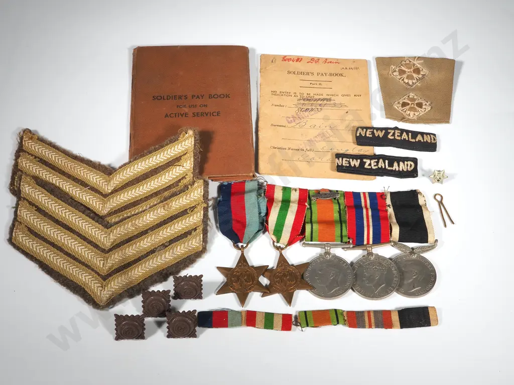 WW2 New Zealand's Medal Group - Paybooks - Ribbon Bars - Rank Patches  Image 1++