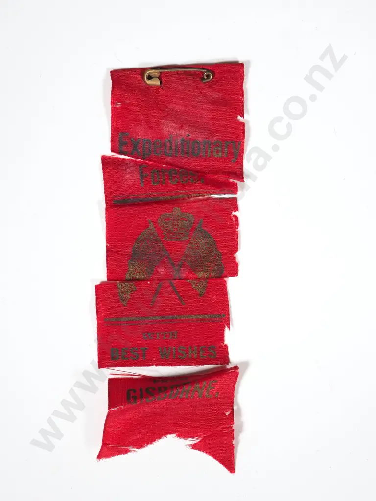 WW1 New Zealand Gisborne Silk Farewell to Troops Ribbon A/F Image 1++