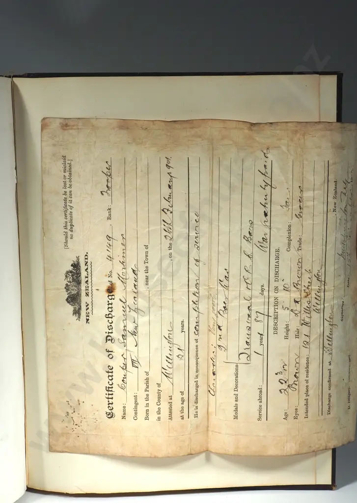 7th Contingent Diary / Photographs / Nominal Roll & Discharge Certificate from Samuel Couper Image 1++