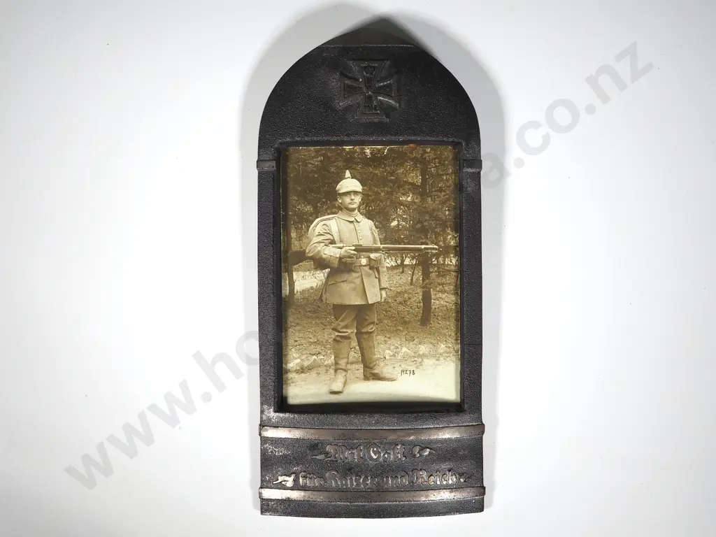 WW1 Patriotic German Portrait Photograph in Bullet Shaped Aluminium Frame Image 1++