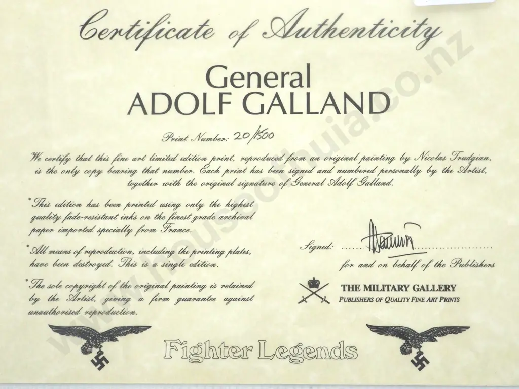 Print No.20/1500 Fighter Legends Series - Signed by Adolf Galland Image 1++