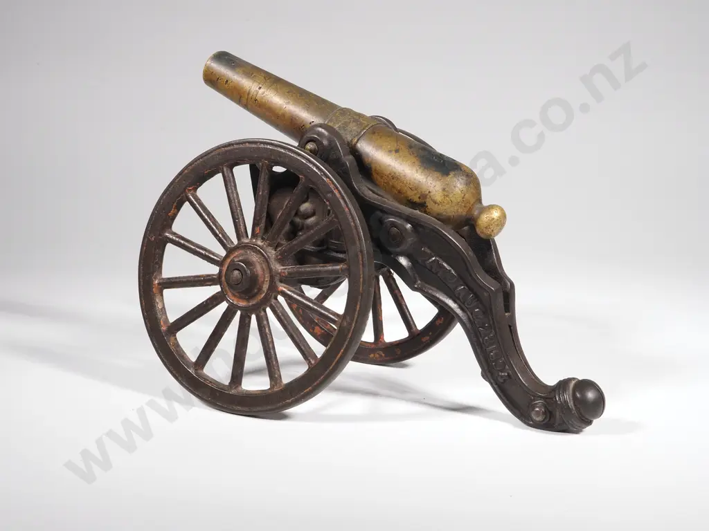 Antique American Cast Iron & Brass Toy Cannon - Patent August 29, 1894 Image 1++