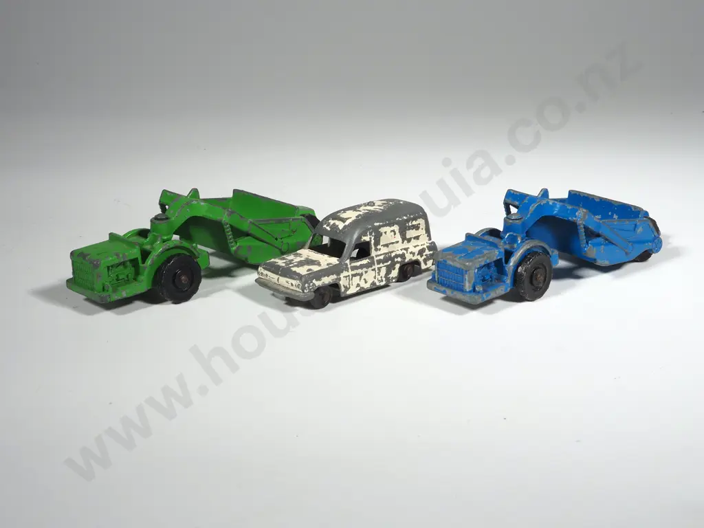 Three Fun Ho Die Cast Models - Ambulance & Two Tractor Scrapers No.55 Image 1++