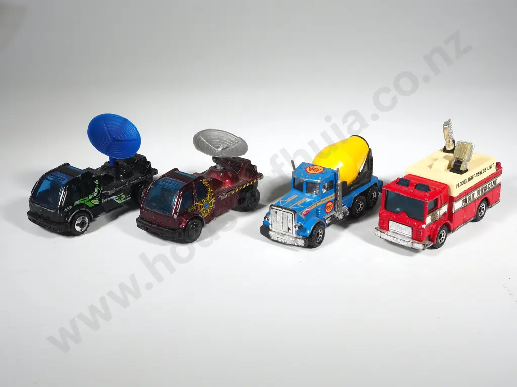 Four Matchbox Toys - Two Radar Trucks 3171 EA & 0133 EA / Cement Truck / Mac Auxiliary Power Truck Image 1++