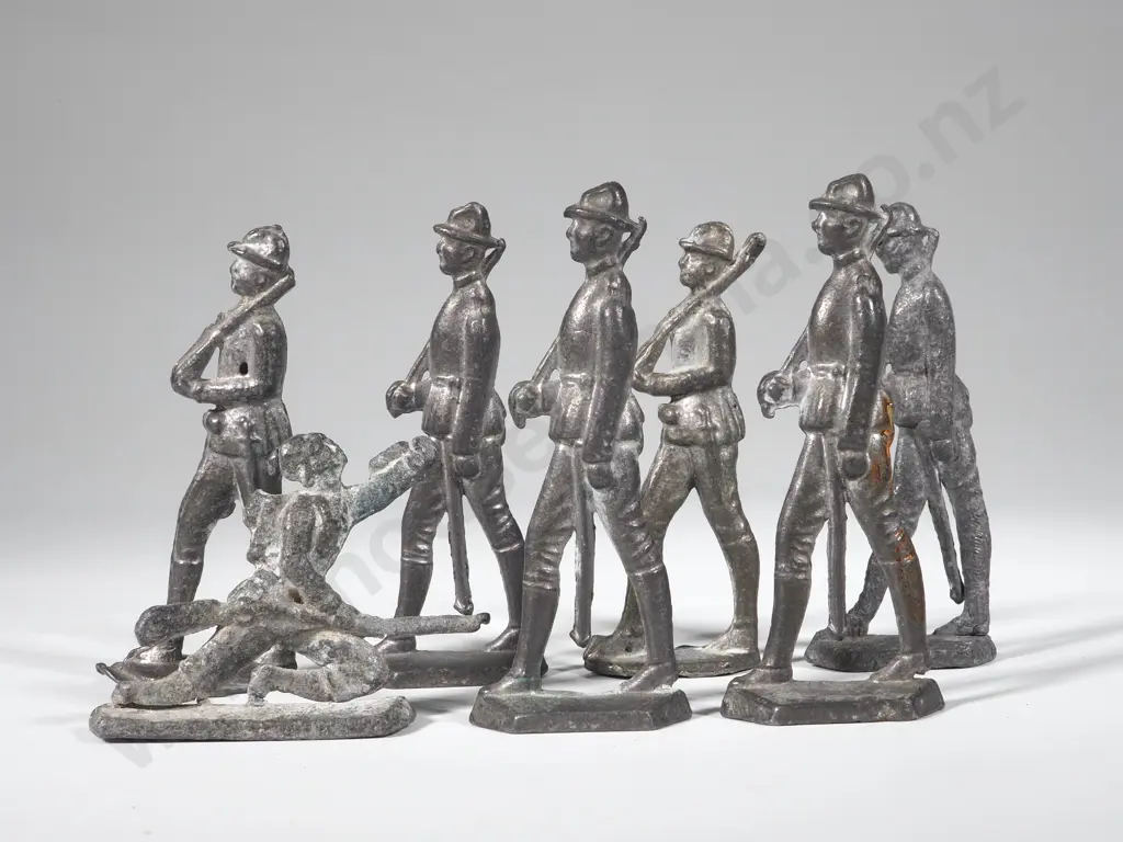 Six Vintage Unpainted Tin Toy Soldiers - Possibly French Medieval Image 1++