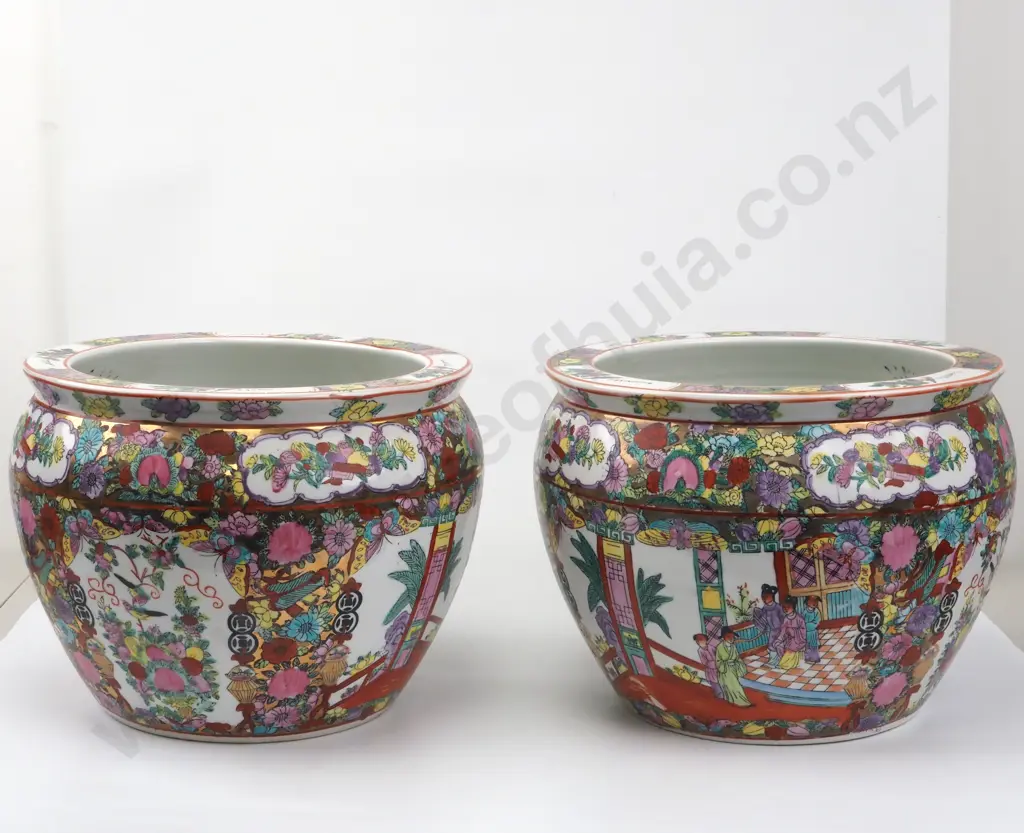 Large Pair of Famille Rose Jardinieres (Late Entry) Image 1++