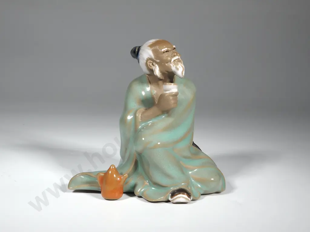 Vintage Chinese Shiwan Pottery Figuring Of a Mudman Drinking Image 1++