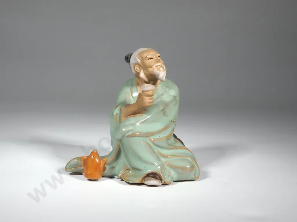 Vintage Chinese Shiwan Pottery Figuring Of a Mudman Drinking Image 1++