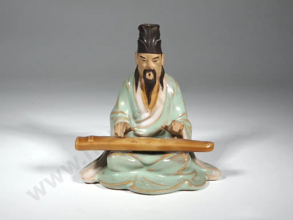 Shiwan Figure Of A Mudman Playing a Lap Instrument Image 1++