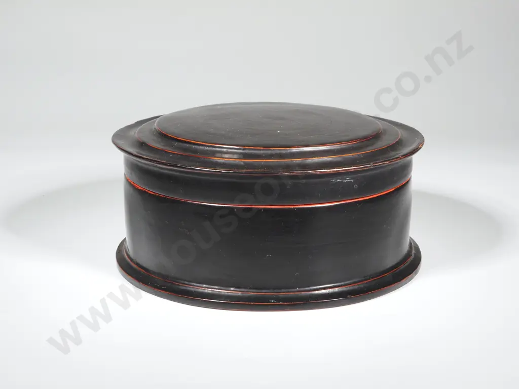19th Century Black & Red Cylindrical Three Piece Betel Nut Box Image 1++
