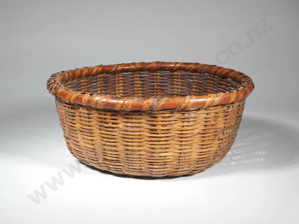 Japanese Woven Bamboo Basket. Base Damaged Image 1++