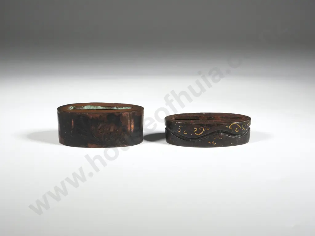 Two Japanese Fuchi - A Metal Collar Found At The Base Of A Sword Hilt. Both Decorated. One With Gilt Decoration Image 1++