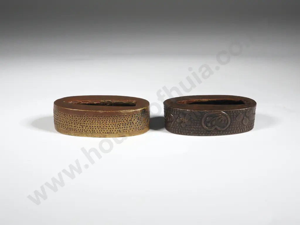 Two Japanese Fuchi -A Metal Collar Found At The Base Of A Sword Hilt. Both Decorated One With Floral & Fruit. Image 1++