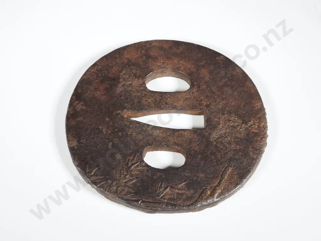 Japanese Tsuba with Gilt Rooster Decoration Image 1++