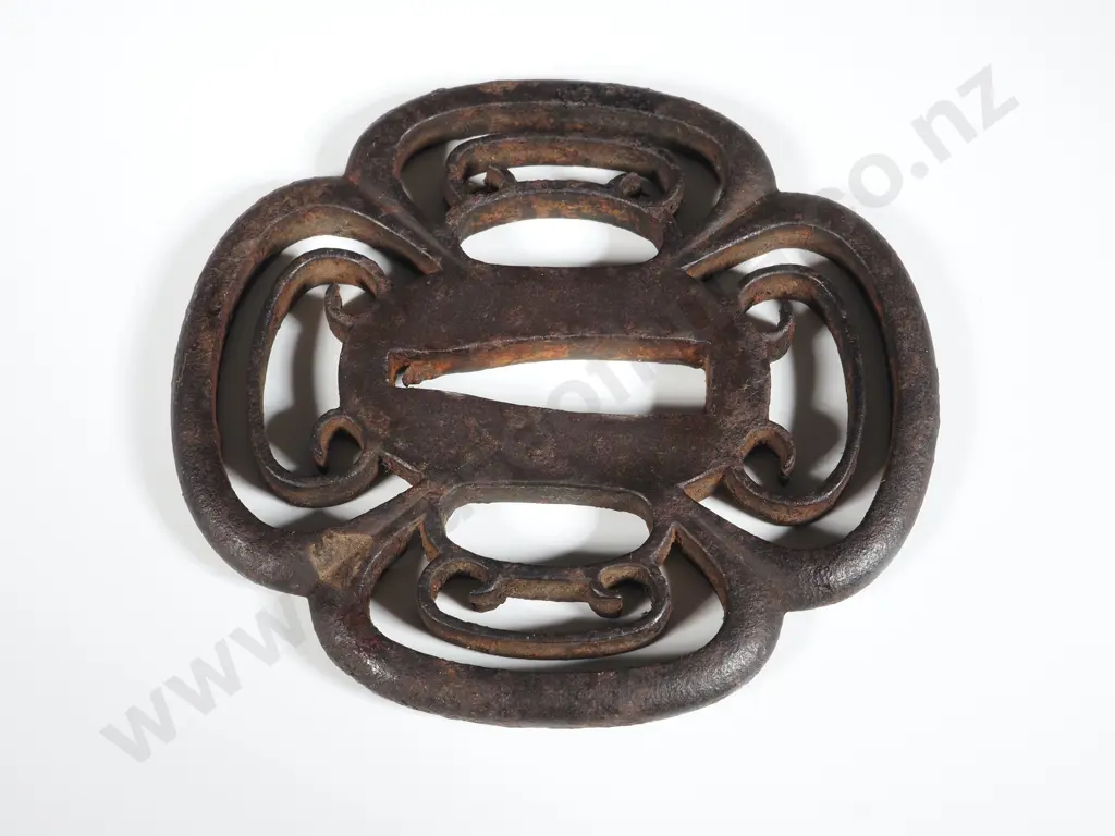 Japanese Owari Iron Tsuba w Symmetrical Design Typical of the Owari Area Image 1++