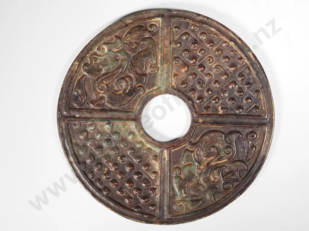 Intricately Carved Ancient Chinese Bi Disc: Purported to have been bought back post-war Image 1++