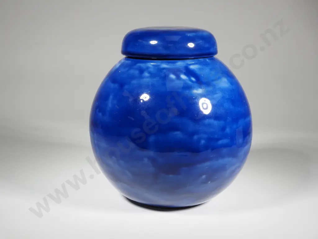 One Blue Glazed Lidded Ginger Jar Image 1++