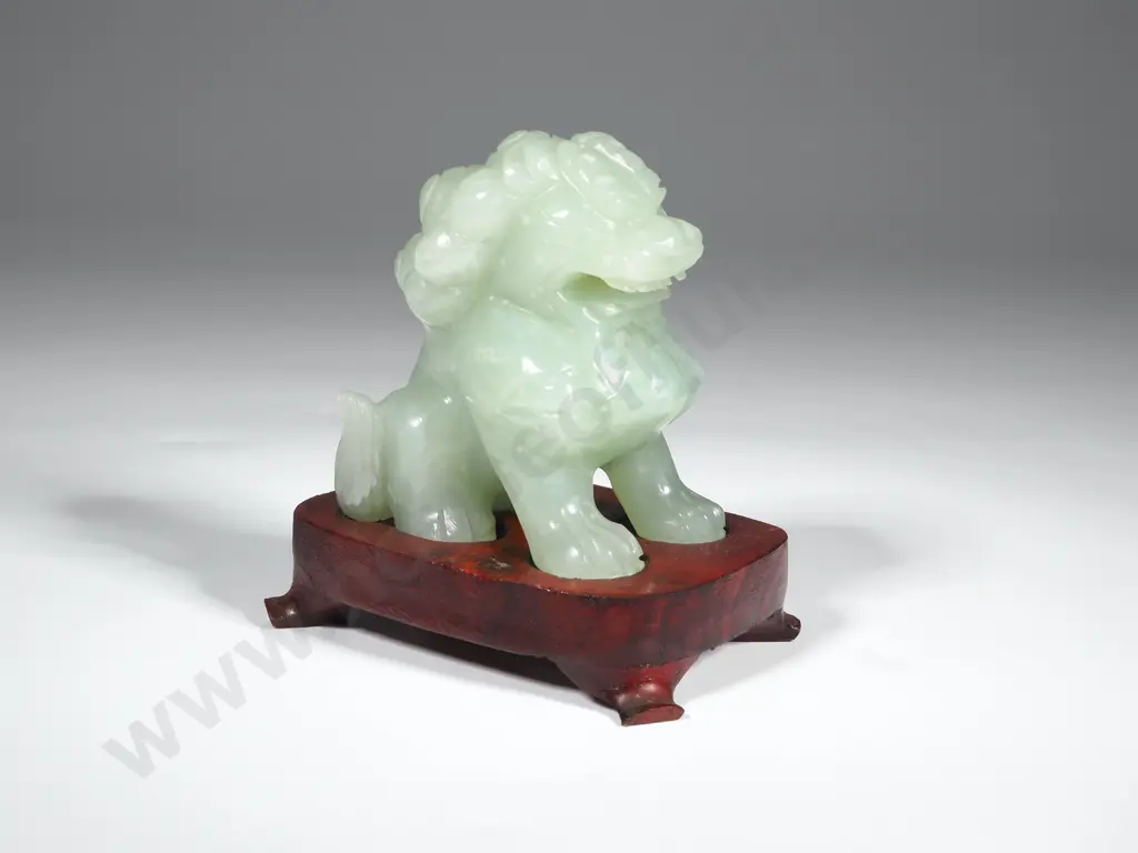 Jade Foo Dog on Wooden Stand Image 1++