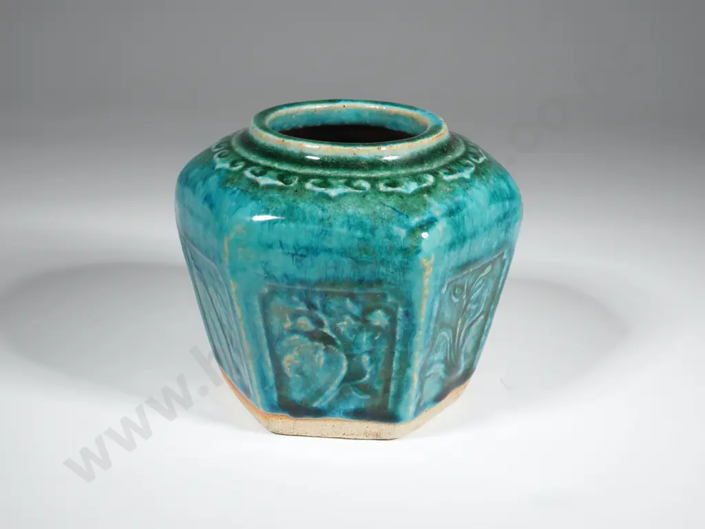 Chinese Hexagonal Pot With Foliate Panels Image 1++