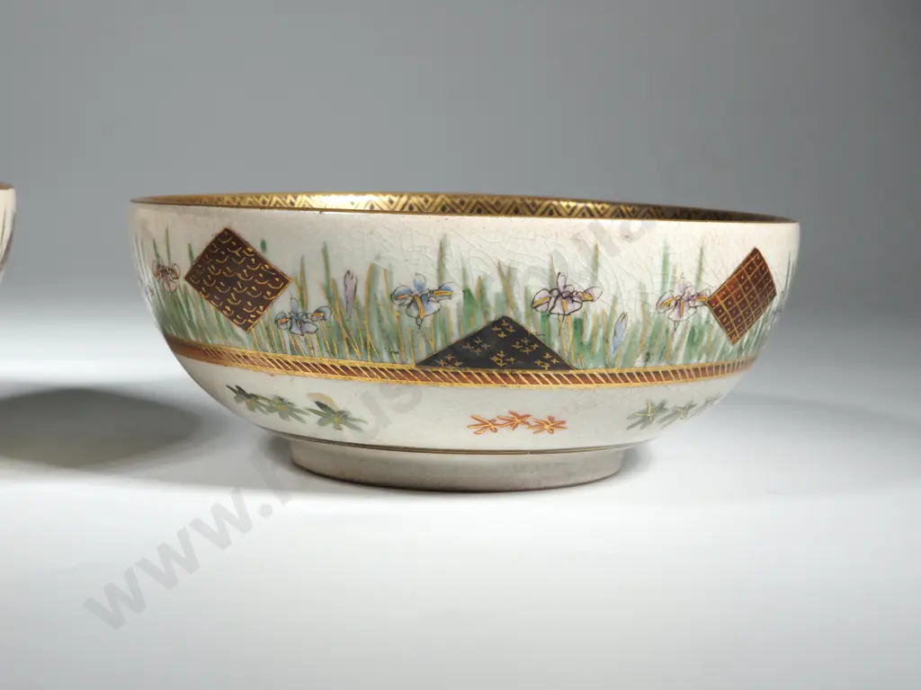 Two Intricate Satsuma Bowls Hand-painted By Shuzan.. Interior Scenes Of Figures In a  Landscape Image 1++