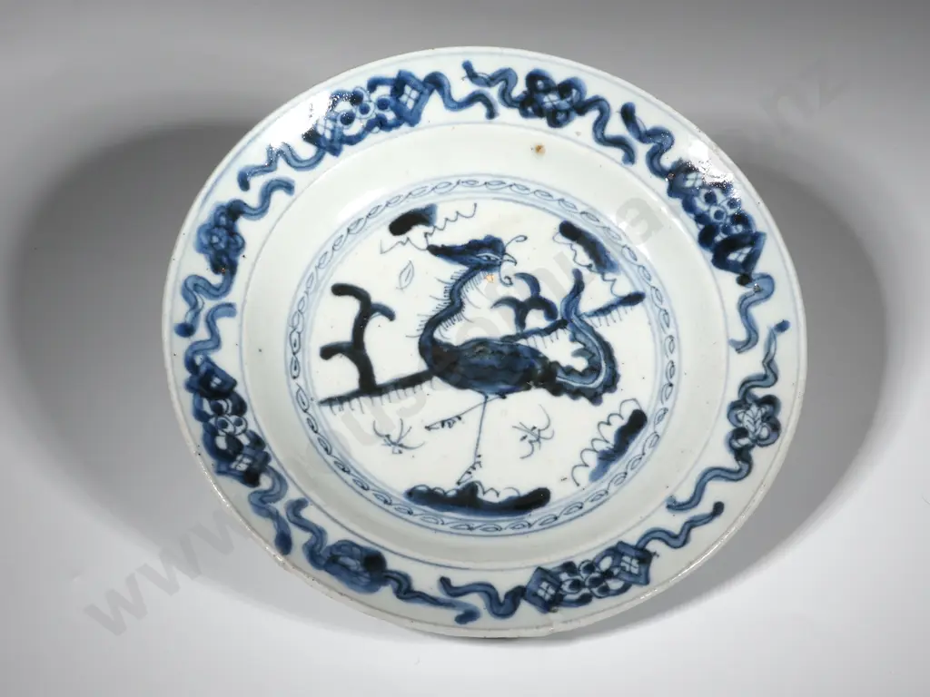 Chinese Blue & White  Ming Period Swatow Ware Phoenix Plate  Image 1++