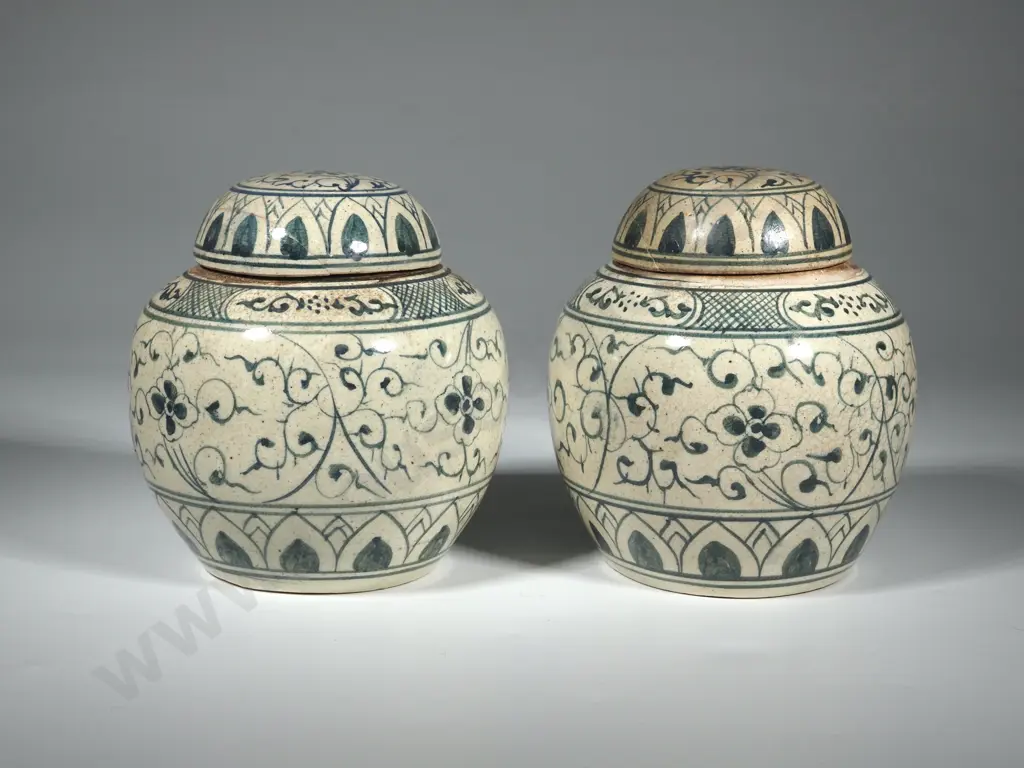 Pair Of 18ct Underglaze Blue & White Ginger Jars. Image 1++