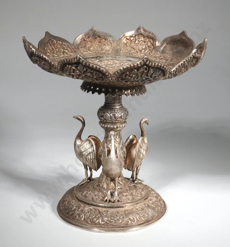 Antique Late 19th Century . India Kutch Silver Footed Figural Tazza/Compote. Hallmarked OM for Oomersi Mawji Image 1++