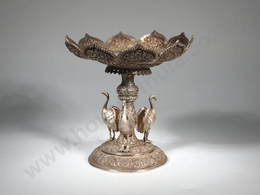 Antique Late 19th Century . India Kutch Silver Footed Figural Tazza/Compote. Hallmarked OM for Oomersi Mawji Image 1++