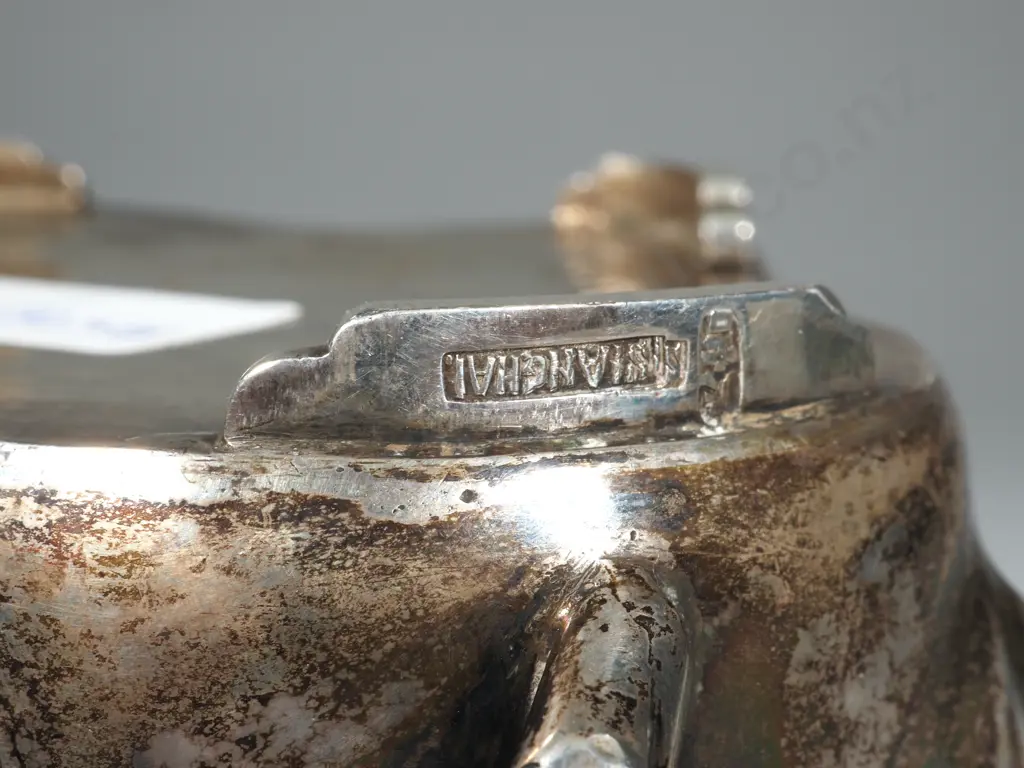 Chinese Export Silver Shaped Bowl  Late Qing Dynasty. In The Form Of A Trunk & Decorated In High Relief With Prunus Image 1++