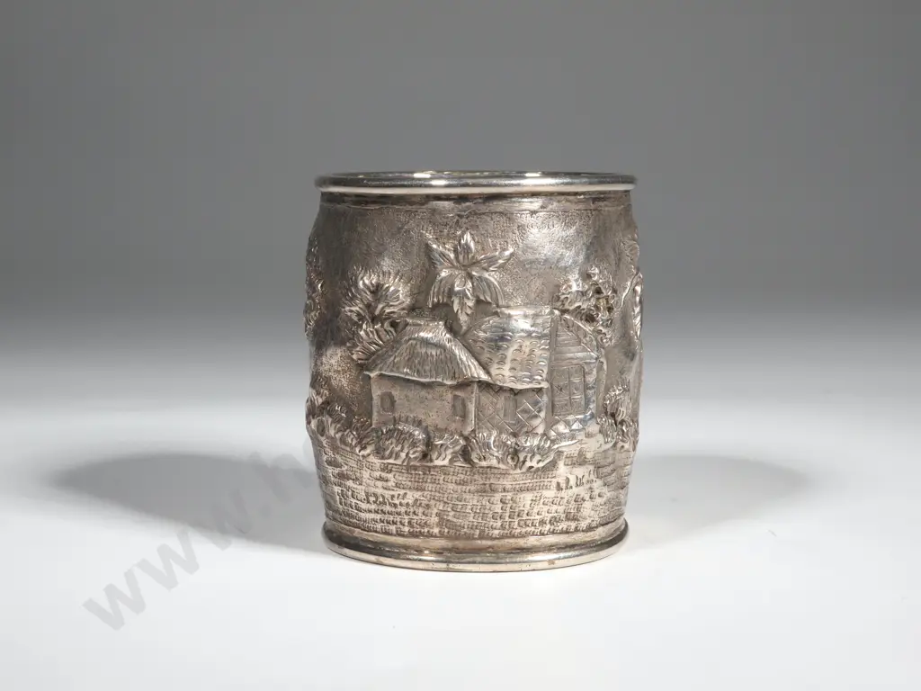 Decoratively Engraved Sterling Silver Asian Napkin Ring Circa 1900. Image 1++