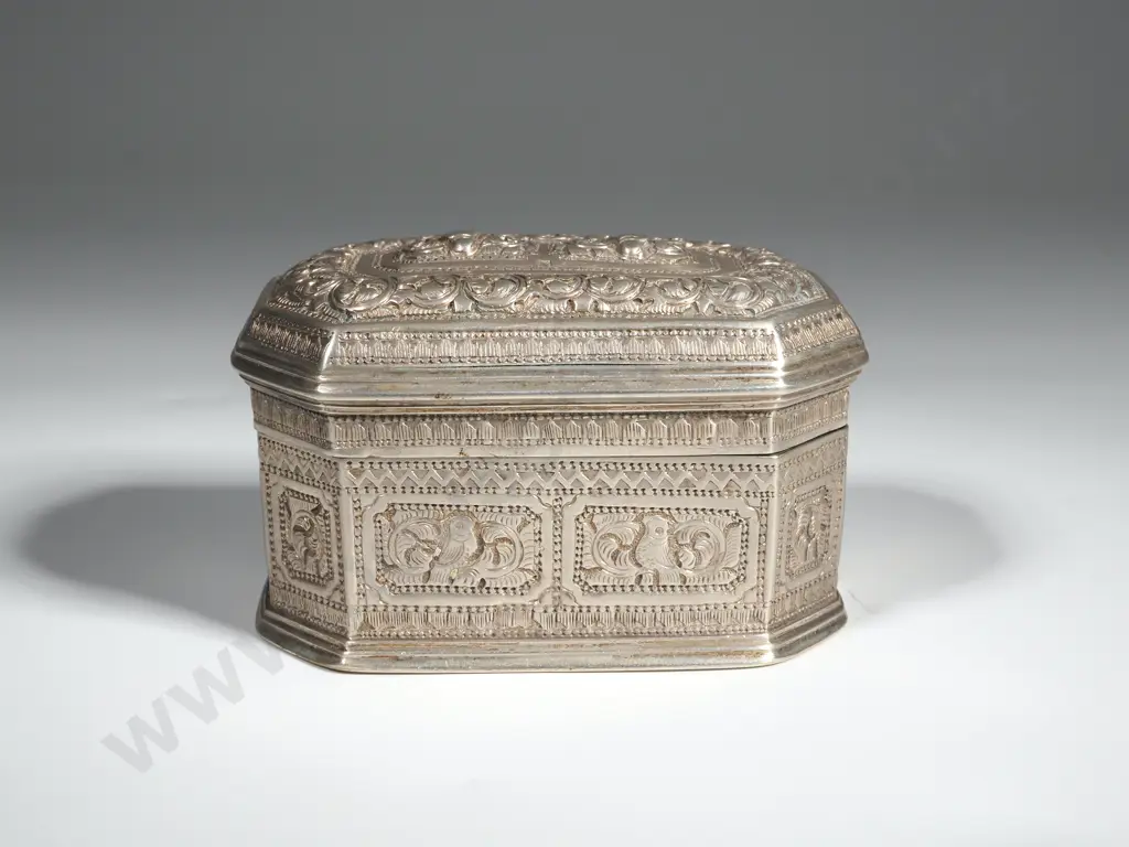 Octagonal Lidded Container With Allover Embossed Decoration with Signature to Base  Image 1++