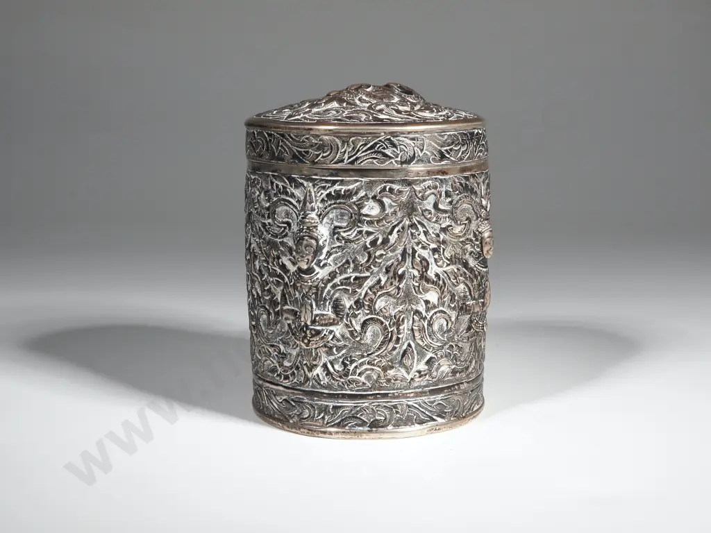 Thai Silver Lidded Container. Signed Underneath  Image 1++