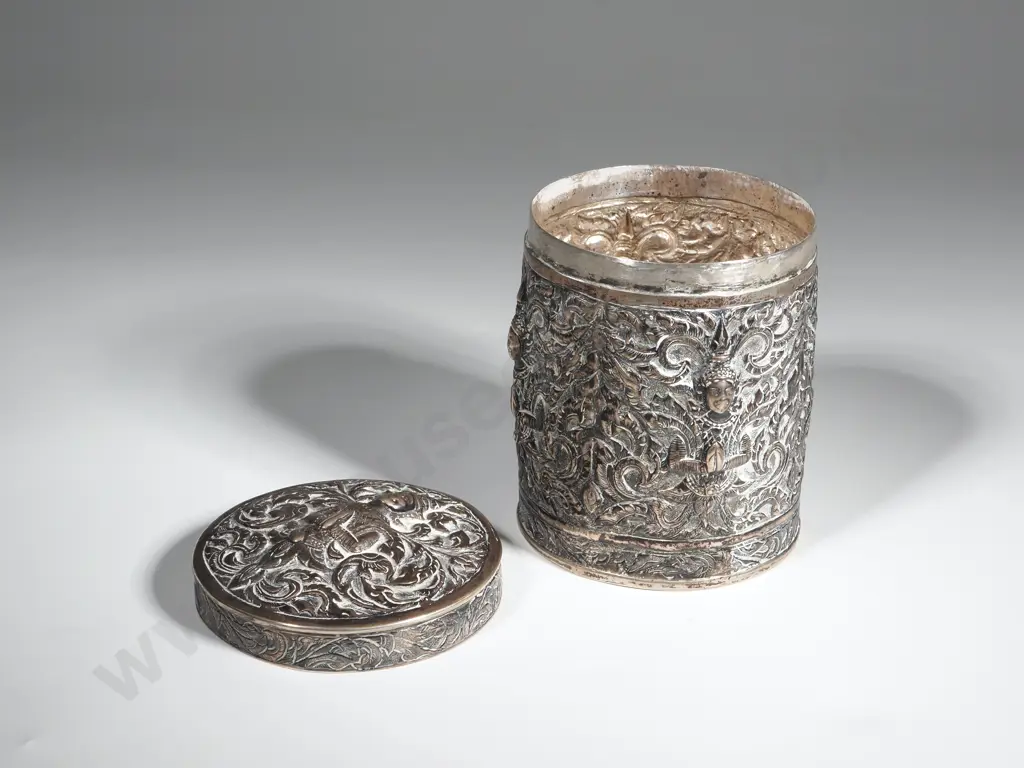 Thai Silver Lidded Container. Signed Underneath  Image 1++