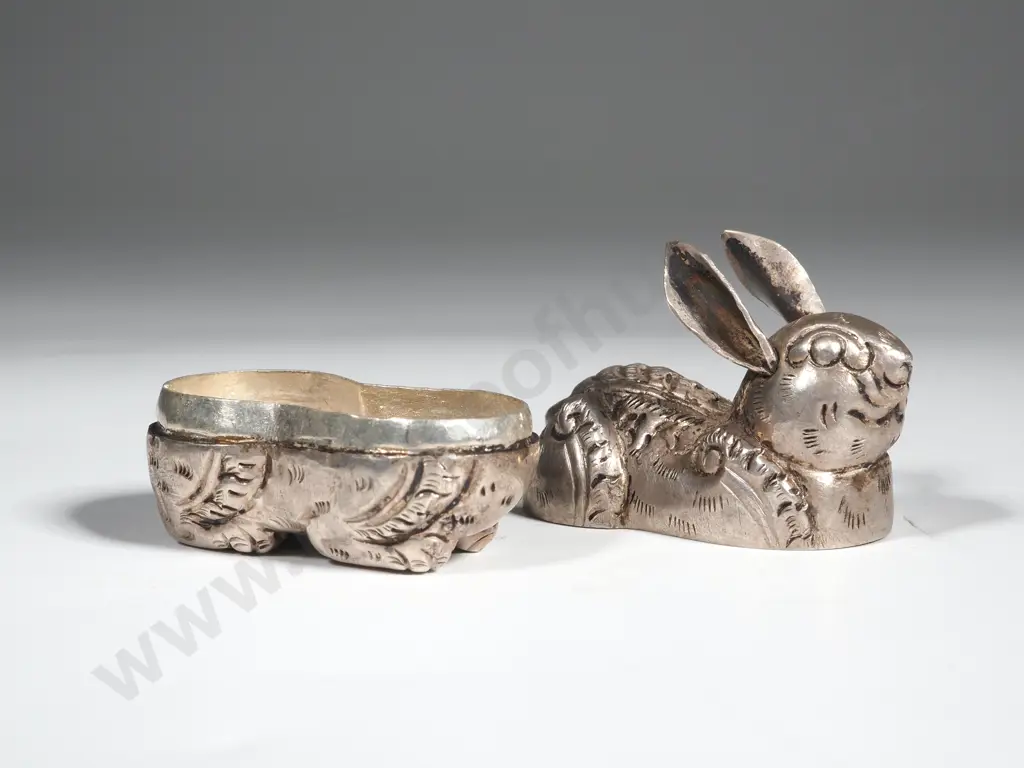 90% Silver Rabbit Container w Lid. Signed. Image 1++