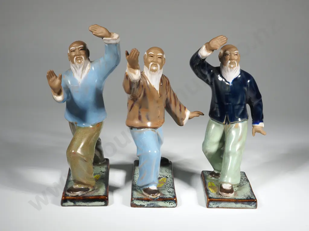 Three Vintage Shiwan  Tai Chi/ Kung Fu Mudmen Figurines Image 1++