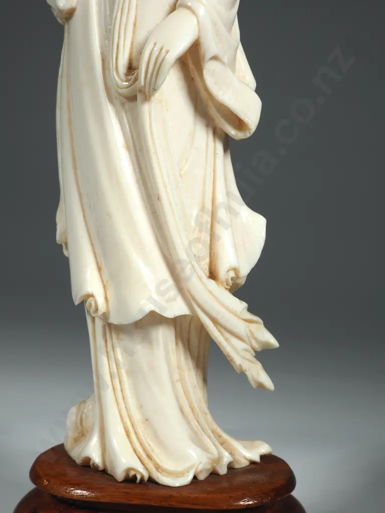 Carved Ivory Figure Of A Woman On Stand, (Repair To Hand) Image 1++