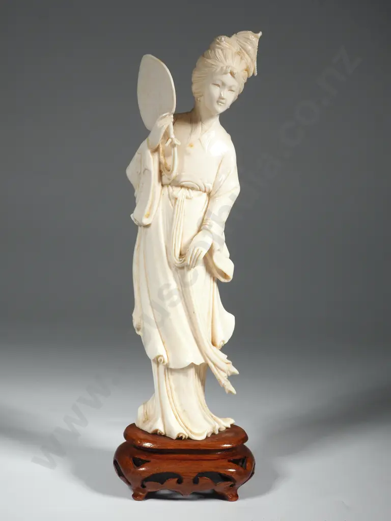 Carved Ivory Figure Of A Woman On Stand, (Repair To Hand) Image 1++