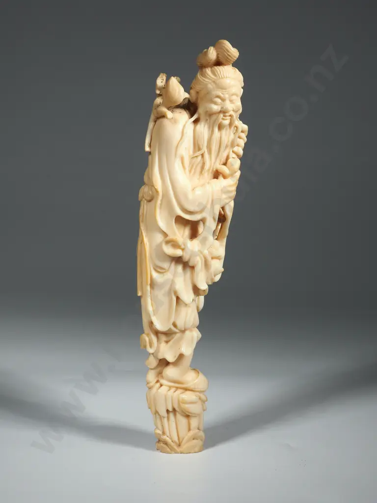 Antique Well Carved  Ivory Figure Of An Old Man, Possibly An Immortal Or Sage Image 1++