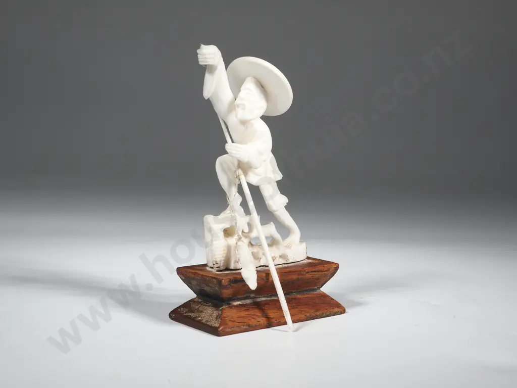 Small Ivory Figure Of a Fisheman with Rod & Fish Image 1++