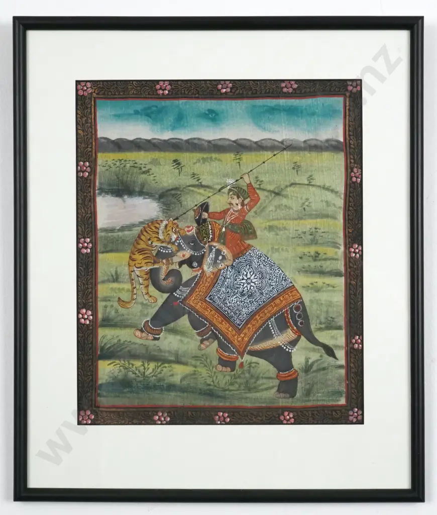 Royal Tiger Hunting Scene. Watercolour on Silk. Image 1++