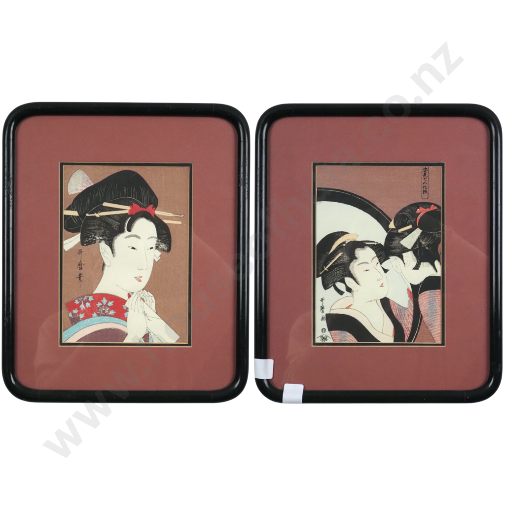 Pair Of Woodblock Prints By Kitagawa Utamaro."Osome Of The Aburaya" & "Woman Applying Makeup" Image 1++