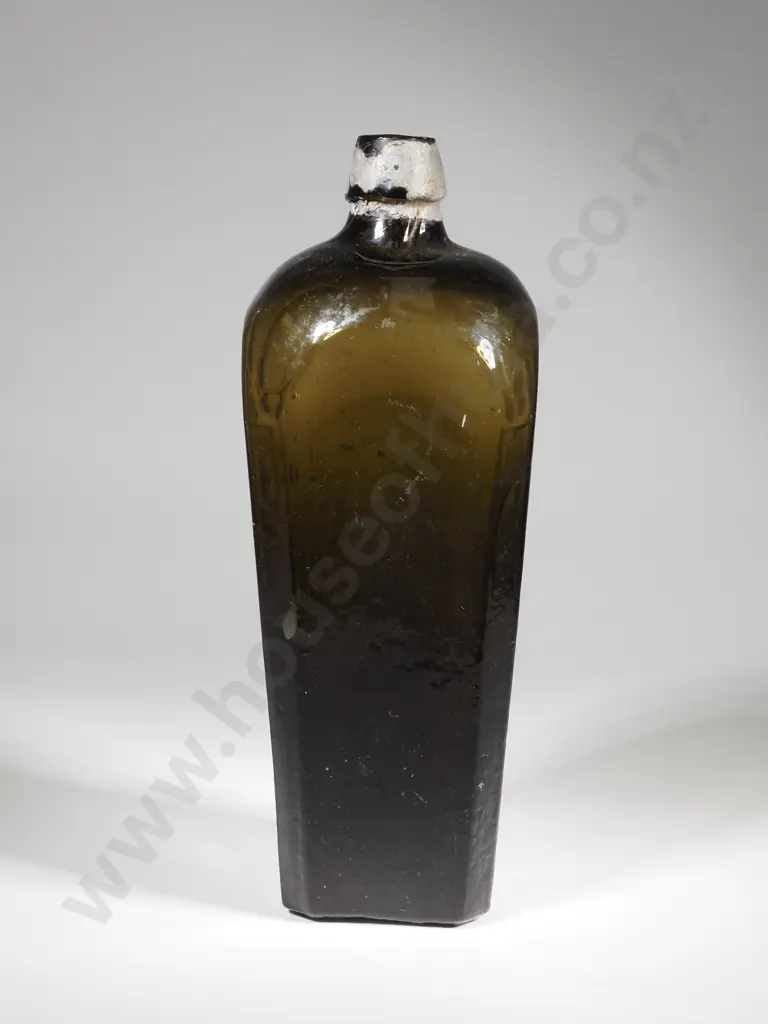 Antique Case Gin Bottle , Dark Olive/ Black Glass Dutch c. 1870 Image 1++