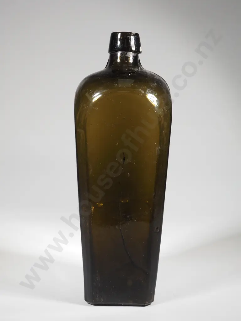 Antique Case Gin Bottle , Dark Olive/ Black Glass  c. 1870 Image 1++