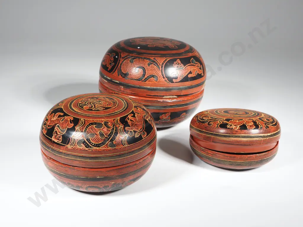 Black & Red Lacquer Cylindrical Box Within A Box Image 1++