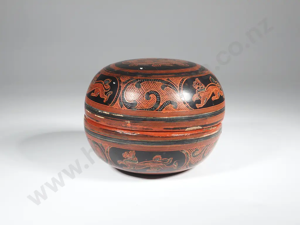 Black & Red Lacquer Cylindrical Box Within A Box Image 1++