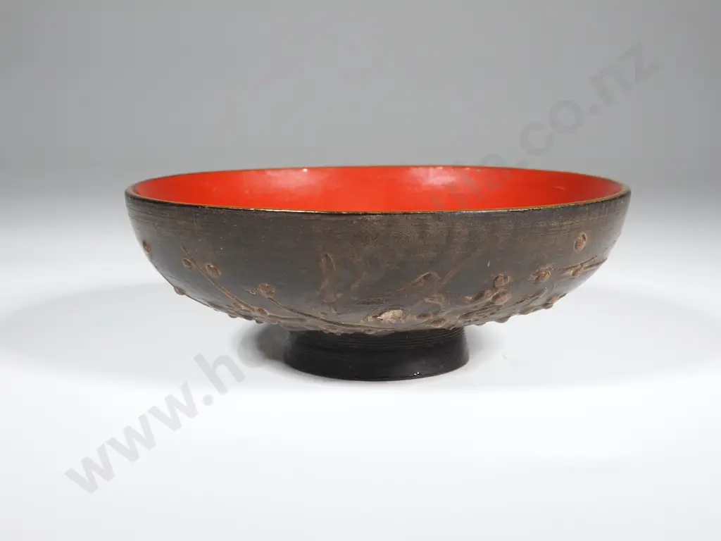 Vintage Carved Lacquer Footed Bowl/ Cup Image 1++