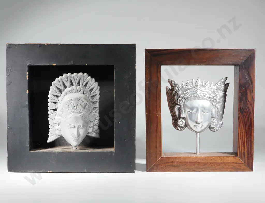 Two Box Framed Silver Metal Balinese Heads Image 1++