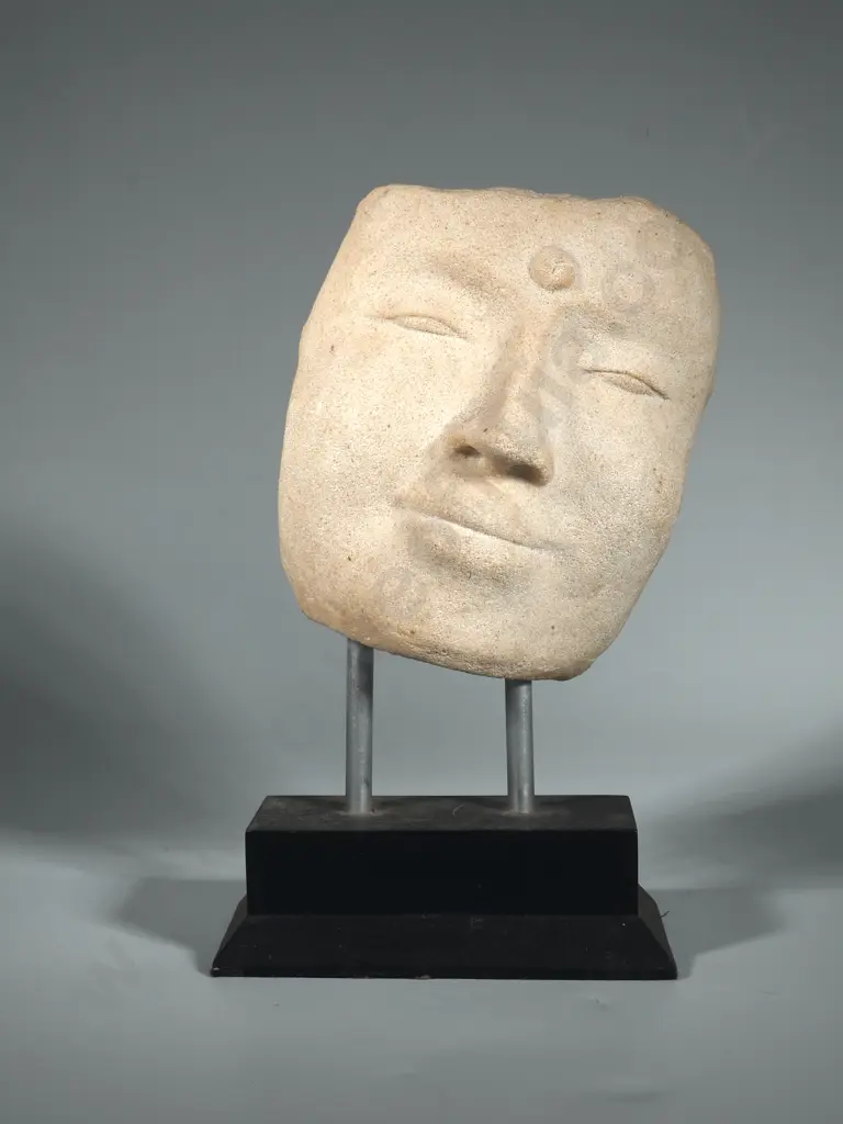 One Mounted Stone Carved Indian Face Sculpture Image 1++